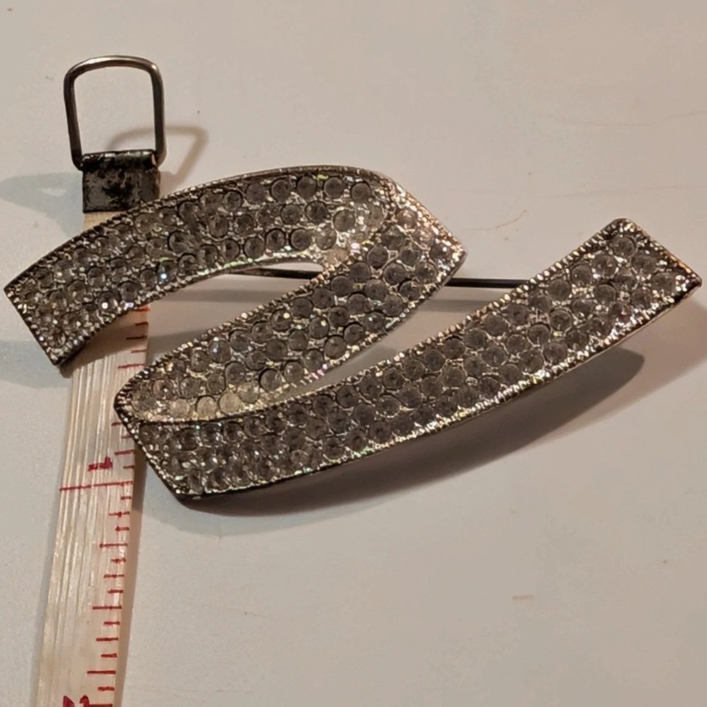 Napier Vintage Silver Tone Rhinestone Abstract Ribbon Brooch Pin Statement